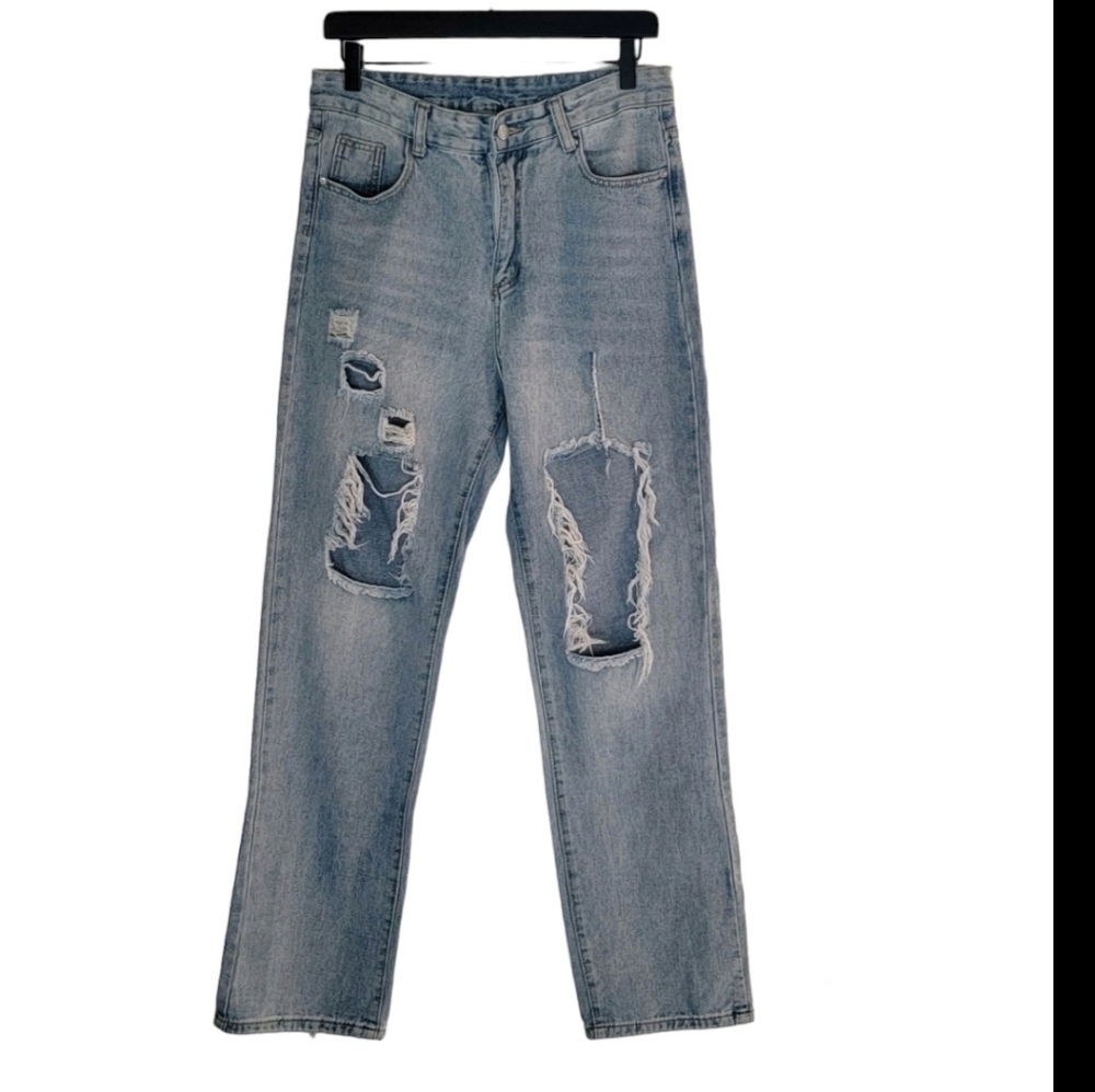 SHEIN | high waisted  high rise cut up distressed jeans Medium